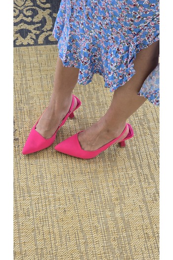Melinta Shoes Melinta Side Elastic Pointed Toe Satin Fabric Heeled Shoes