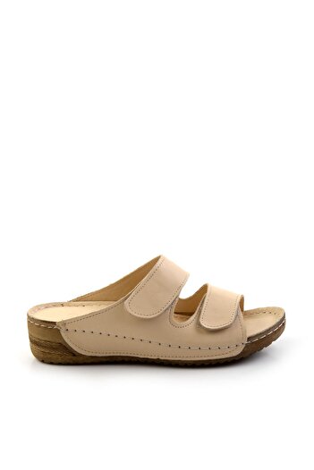 Bambi Beige Leather Women's Slippers K04331023203