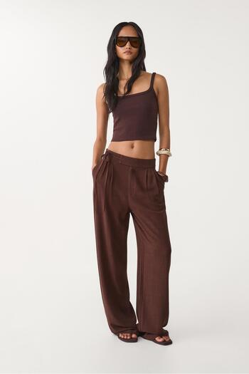 Stradivarius Flowing linen blend trousers with tie