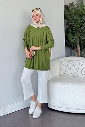 Şulemoda Giyim Gökkuşağı Merserize Tunik Fıstık Yeşili