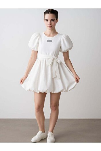 Zekids Girl's Poplin Balloon Design Dress