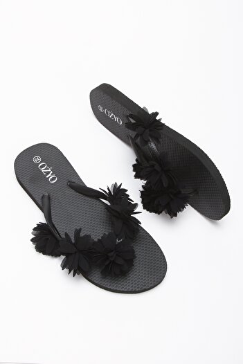 OZYO Havana Black Flower Garden Flip-Flop Beach Slippers