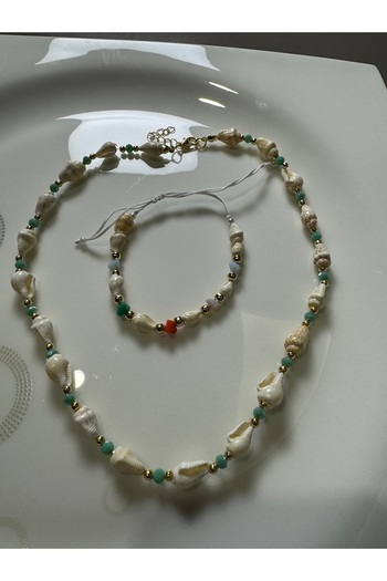 MODA Women's Summer Seashell & Beaded Jewelry Set - Necklace & Bracelet