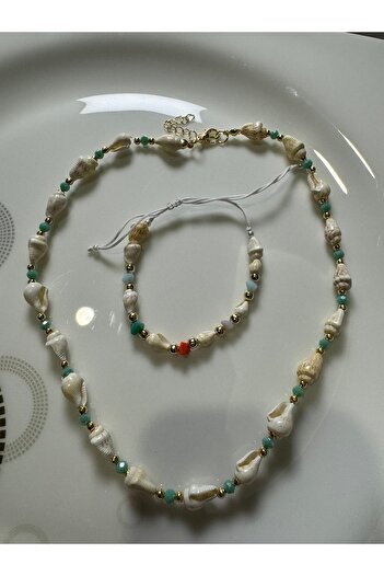 MODA Women's Summer Seashell & Beaded Jewelry Set - Necklace & Bracelet