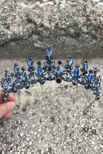 Hobigram Elvira Navy Blue Bridal Henna Crown Special Occasion Accessory Women's Crown Hair Accessory – Crown, Crystal Stone