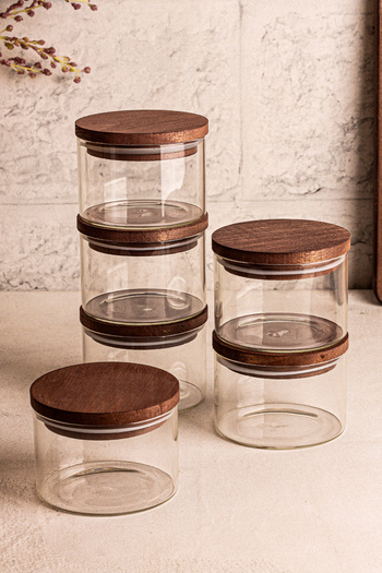 Snippy Doria 6-Piece Wooden Vacuum Lid Glass Breakfast Multi-Purpose Glass Snack Bowl 305 ml