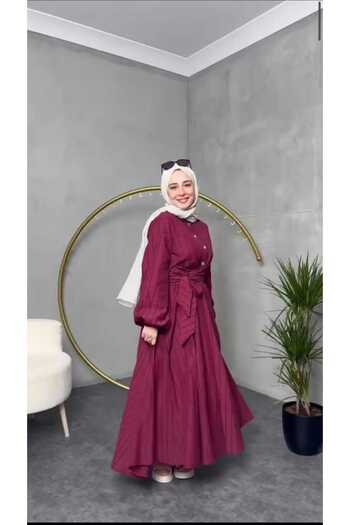 QUAWEAR Shirt Collar Balloon Sleeve Lacing Detailed Lined Shirt and Lined Skirt Double Set