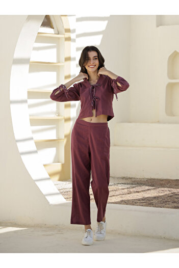 Sanskrutihomes By Styli Long Sleeve Tie-Up Detail Top and Trouser Co-Ords