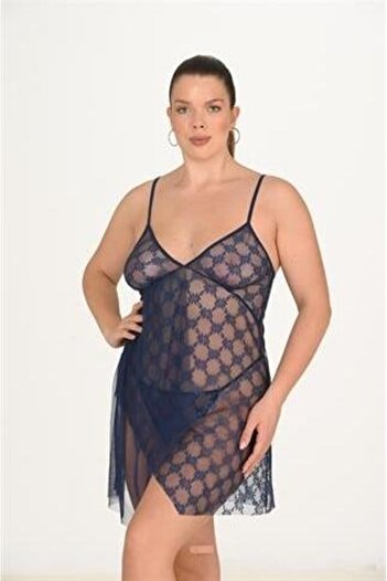 ALFA AKSESUAR 03 Large Size Navy Blue Nightgown 3046
