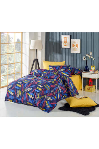 DemoHome Double bed linen set made of satin cotton with pattern - fitted sheet, flat sheet, 2 pillowcases