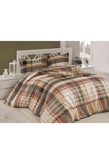 DemoHome Double bed linen set made of satin cotton with pattern - fitted sheet, flat sheet, 2 pillowcases