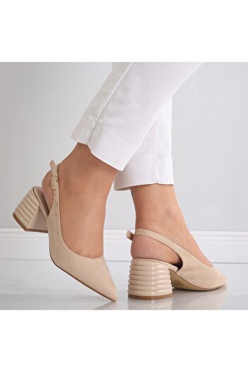 MODA STİL Women's Beige Heeled Shoes Made of Eco-Suede Leather Acalia, 37