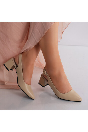MODA STİL Women's Beige Heeled Shoes Made of Genuine Leather Lezena, 40