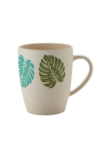 Parfait Leaf Print Bamboo Fibre Mug White and Green 450ml