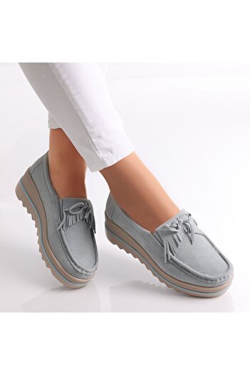 MODA STİL Women's Light Blue Platform Shoes Made of Genuine Suede Leather Asion, 40