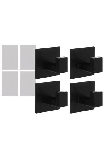 zola Set of 4 towel hooks, adhesive tape, black, 5.5 x 5.5 x 4.5 cm