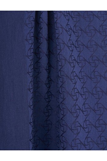 Kayra Monogram Pattern Cotton Blend Shawl Navy Blue