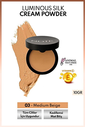 NOTE Luminous Silk Cream Powder Patakrem Mat Bitişli Pudra Fondöten - 03 Medium Beige