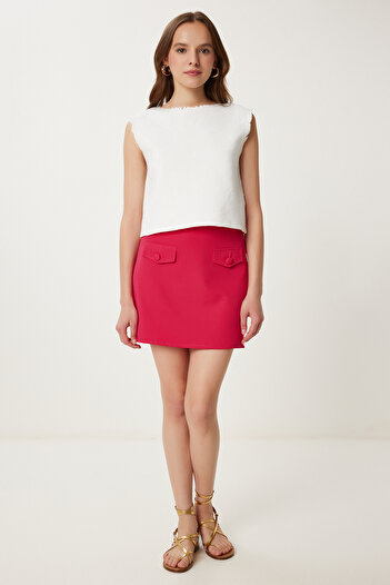 Happiness İstanbul Women's Dark Pink Pocket Detailed Mini Woven Skirt Tp00062