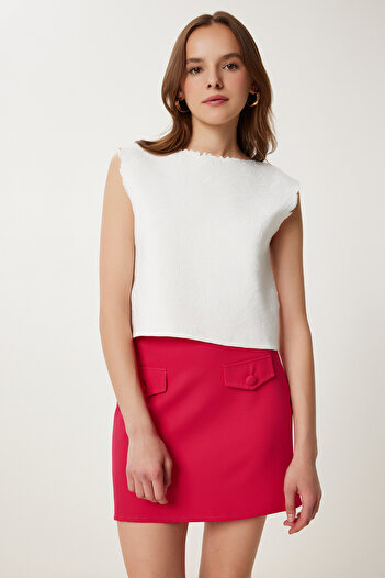 Happiness İstanbul Women's Dark Pink Pocket Detailed Mini Woven Skirt Tp00062