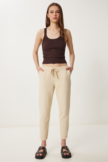 Happiness İstanbul Women's Cream Pocket Gabardine Trousers Wf00113
