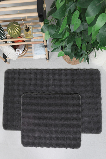 Myevilla Modern Bubble 2-Piece Toilet Set - Washable, Non-Slip Plush, Bath Mat Rug 50X80-50x40cm Anthracite