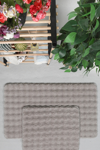 Myevilla Beige Modern Bubble Washable Non-Slip Mat and Rug 2-Piece Toilet Seat Set - 60x100-50x60cm