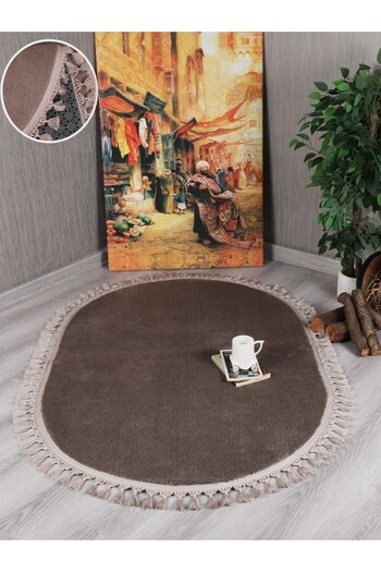 Myevilla My Evilla Modern Decorative Oval Weave Fringed Simirna Plush Carpet Runner