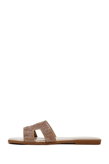 Derimod Beige Women's Slippers - Stone Detailed, Model 24sfe4736ts