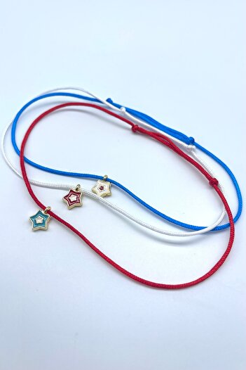 Concept HuBuTU Minimal Star Figured Cheerful Summer Red Blue White Rope Anklet Set (3 Pieces)