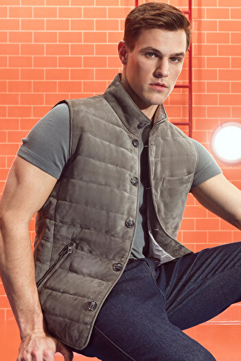 Derimod Men's Gray Suede Leather Vest - Isko 24sgd 652010