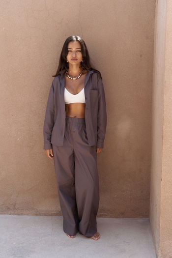MAİ COLLECTİON Mirabella Brown Brown Shirt Pants Set