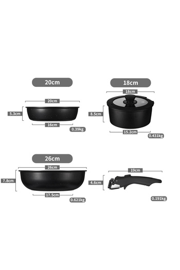 SHUFA Glamping 5 Piece Easy Clip Removable Handle Portable Pan and Pot Set