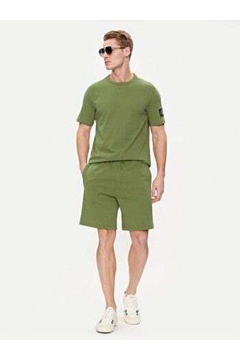 Calvin Klein Khaki Men's T-shirt - Logo Detailed, Short Sleeve