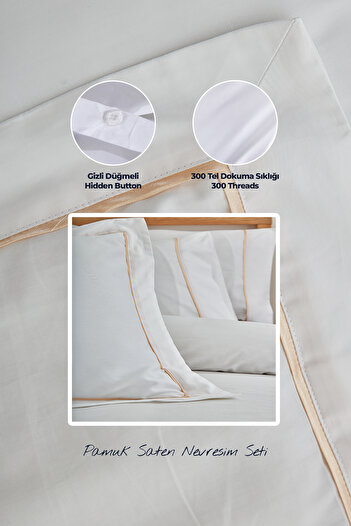 Evlen Home Collection 300 Tc King Σετ Παπλωματοθήκη από βαμβακερό σατέν Battal Double 6 τεμαχίων Κρέμα Off White Secret