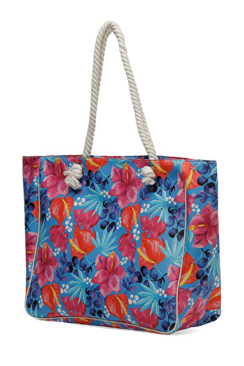 Polaris Big Floral Plj 4Fx Blue Women's Beach Bag