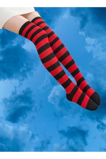 Touz Red Striped Black Women's Knee Socks - Casual