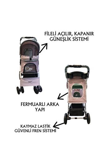 Tommy Pink Pet Stroller 78X46X99,54Cm, Leads 15 kg