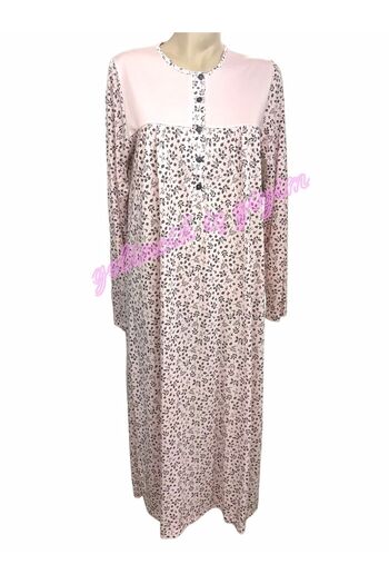 Nena 100% Cotton Long Sleeve Robe Placket Nightgown - 22439