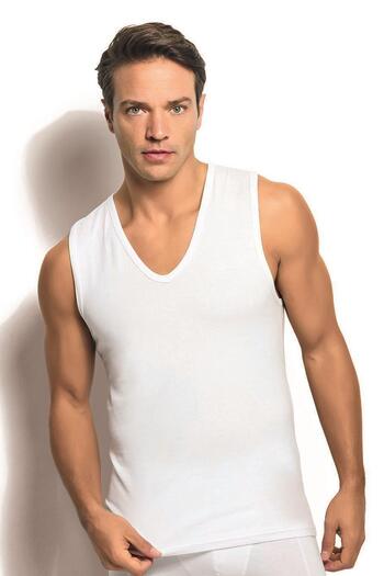 Jiber Men's White Cotton Lycra V-Neck Undershirt 117