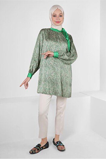 Alvina PATTERNED COLLAR BINDING DETAIL SATIN TUNIC 43934