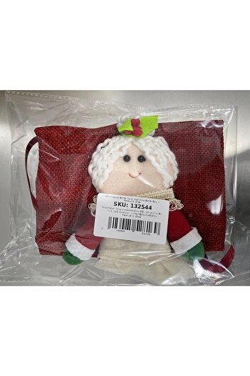 Flippy Decoratiune pentru Sticla de Vin, Flippy, Tema Craciun, Model Doamna Craciun, 14 x 29 cm, Rosu