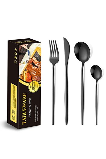 Flippy Portuguese Cutlery, Flippy, Set of 24 Pieces Stainless Steel, Black Cosmic