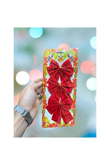 Flippy Set of 3 Christmas tree bows, Red, gold line design, 11 x 14 cm, made of polyester,