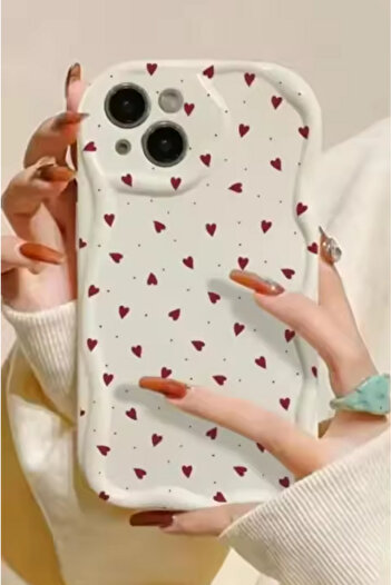Fibaks Case for Apple iPhone 15 Silicone Cover with Camera Protection Wave Edge Red Heart Pattern