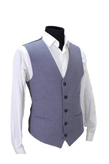 MENTOR REGALO Men's Vest V-Neck Blue Patterned 50506