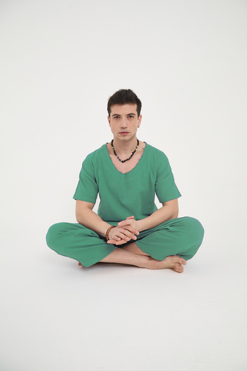 RELAXL 100% Cotton Lightweight Fabric Sile Cloth Benetton Green Modern Baggy Yoga Meditation Clothing