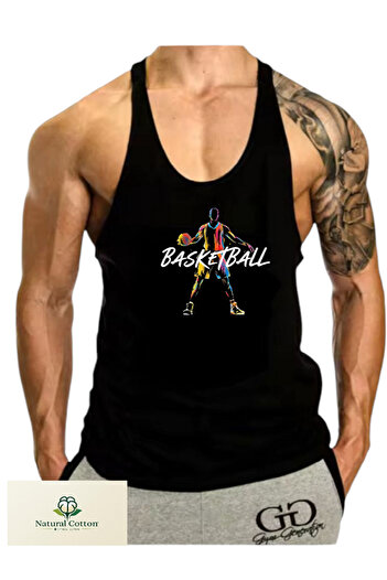 MUTLUGYM Fitness Gym Tank Top Sportsman Black Thin Strap (Basket)