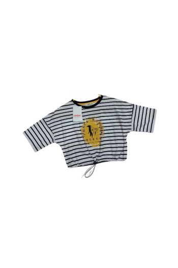 Çikoby Girl's T-Shirt Elastic Waist Crop Ecru Black Striped