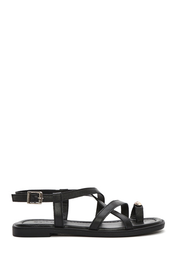 Derimod Women's Black Ankle Buckle Genuine Leather Sandals 25Sfd362918